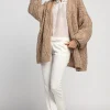Kardigany Długie | Kardigany Ażurowe>Fobya Ażurowy kardigan oversize F1974 LATTE