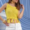 Topy | Krótki Rękaw>Fobya Ażurowy Top z frędzlami F1222 lemon