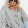 Swetry Na Jesień I Zimę | Ciepłe Swetry>Fobya Ażurowy wełniany sweter o grubym splocie Chunky Knit F1318 szary