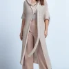 Kardigany Eleganckie | Kardigany Klasyczne>Fobya BAWEŁNIANY KARDIGAN OVERSIZE Z KAPUREM F1852 beżowy