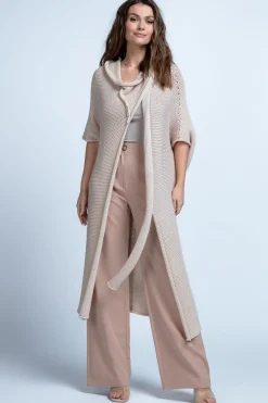 Kardigany Eleganckie | Kardigany Klasyczne>Fobya BAWEŁNIANY KARDIGAN OVERSIZE Z KAPUREM F1852 beżowy