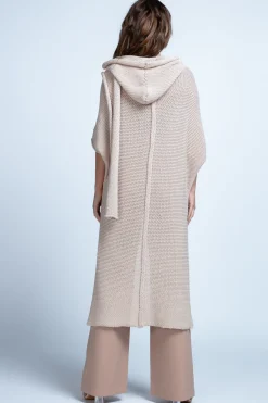 Kardigany Eleganckie | Kardigany Klasyczne>Fobya BAWEŁNIANY KARDIGAN OVERSIZE Z KAPUREM F1852 beżowy