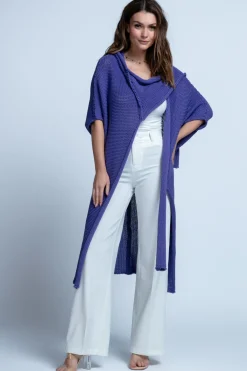 Kardigany Eleganckie | Kardigany Klasyczne>Fobya BAWEŁNIANY KARDIGAN OVERSIZE Z KAPUREM F1852 fiolet