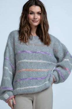 Swetry Oversize | Swetry We Wzór>Fobya DELIKATNY KOLOROWY SWETER Z WEŁNY ALPAKI F1844 szary