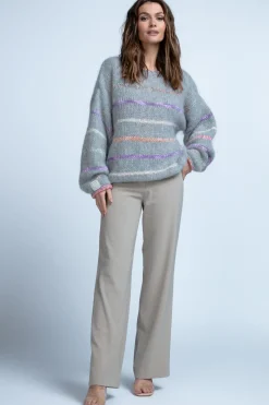 Swetry Oversize | Swetry We Wzór>Fobya DELIKATNY KOLOROWY SWETER Z WEŁNY ALPAKI F1844 szary