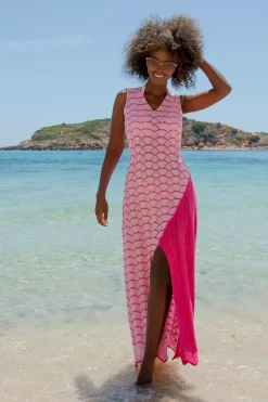 Sukienki Boho | Ażurowe Sukienki>Fobya Długa ażurowa letnia sukienka F1460 candypink