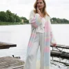 Kardigany Długie | Kardigany Wzorzyste>Fobya Długi kardigan Rainbow z kid moheru i merynosa F2040 żółty