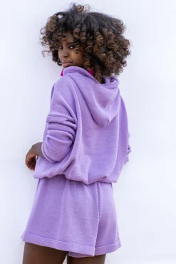 Bluzy | Bluzy>Fobya Dzianinowa letnia Bluza z kapturem F1250 fiolet