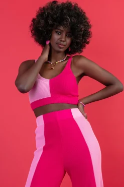 Topy>Fobya Dzianinowy dwukolorowy elegancki top F1652 hotpink