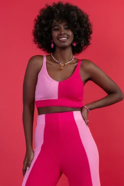 Topy>Fobya Dzianinowy dwukolorowy elegancki top F1652 hotpink