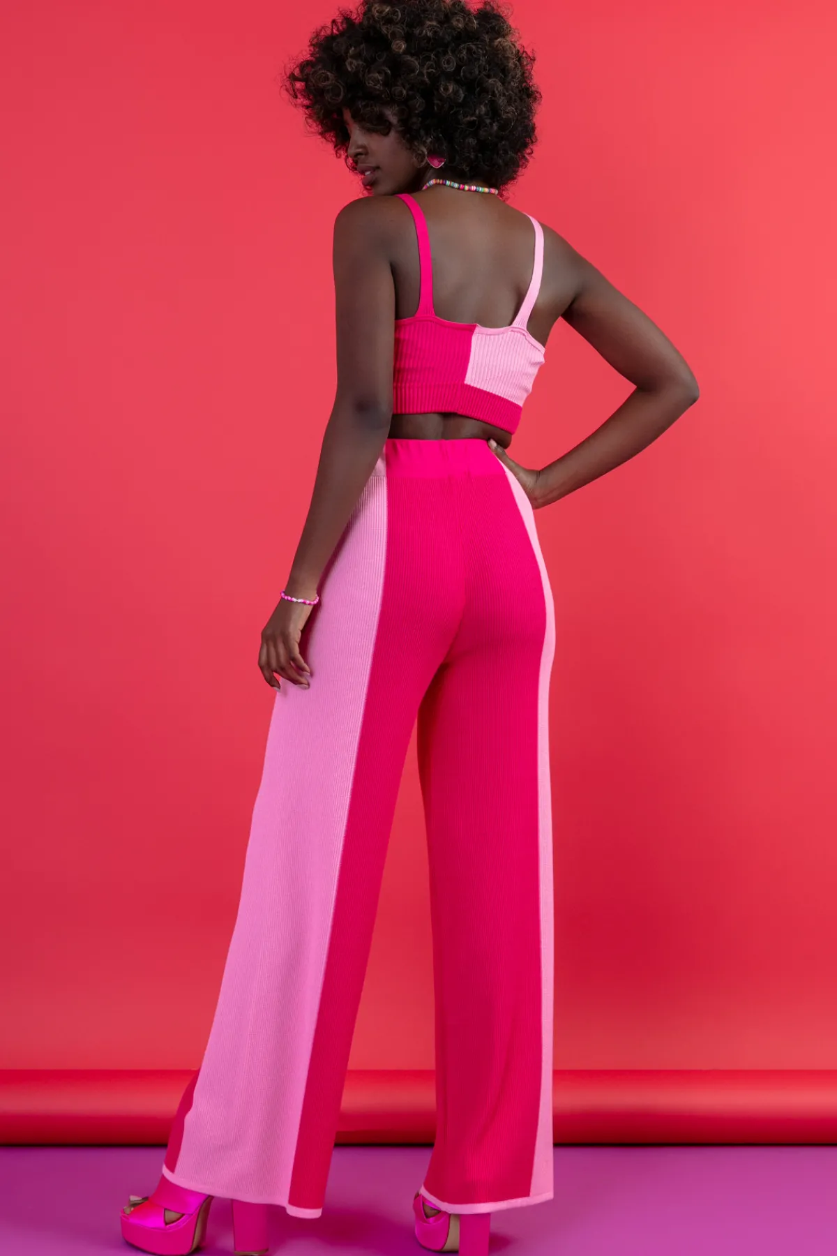 Topy>Fobya Dzianinowy dwukolorowy elegancki top F1652 hotpink