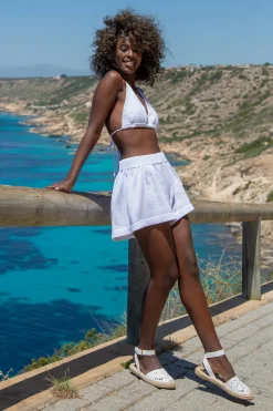 Topy>Fobya Dzianinowy wiązany Top plażowy F1247 biały