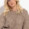 Swetry Na Jesień I Zimę | Ciepłe Swetry>Fobya Elegancki ażurowy SWETER F1298 mocca