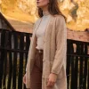 Kardigany Na Jesień I Zimę | Kardigany Z Kieszeniami>Fobya Elegancki zapinany kardigan z niefarbowanej wełny alpaki F1736 beżowy