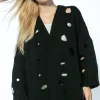 Kardigany Na Jesień I Zimę | Kardigany Eleganckie>Fobya Kardigan chunky knit z pęknięciami F1738 czarny