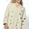 Kardigany Na Jesień I Zimę | Kardigany Długie>Fobya Kardigan chunky knit z pęknięciami F1738 beżowy