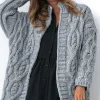 Kardigany Na Jesień I Zimę | Kardigany Klasyczne>Fobya Kardigan o grubym splocie Chunky Knit F1555 szary