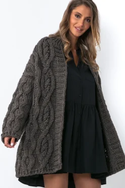 Kardigany Na Jesień I Zimę | Kardigany Klasyczne>Fobya Kardigan o grubym splocie Chunky Knit F1555 espresso