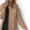 Kardigany Na Jesień I Zimę | Kardigany Klasyczne>Fobya Kardigan o grubym splocie Chunky Knit F1555 carmel