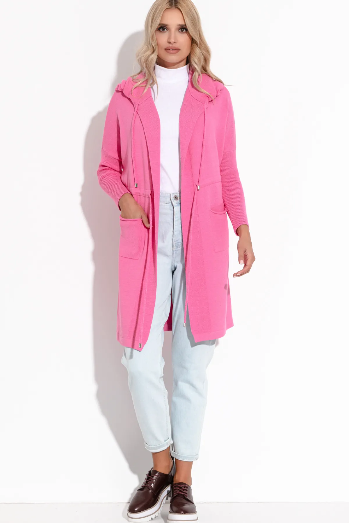 Kardigany Z Kieszeniami | Kardigany Długie>Fobya Kardigan z kieszeniami F1257 sweetpink
