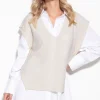 Kamizelki Swetrowe | Swetry Eleganckie>Fobya Kaszmirowa elegancka kamizelka damska F1122 ecru