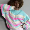 Swetry Oversize | Swetry We Wzór>Fobya Kolorowy moherowy sweter w paski F1970 niebieski