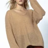 Swetry Oversize | Swetry Eleganckie>Fobya Lekki ażurowy sweter z wełny alpaki F1730 carmel