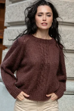 Swetry Eleganckie | Swetry We Wzór>Fobya Lekki bezszwowy sweter z wełny alpaki F1732 choco