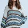 Swetry Oversize | Cienkie Swetry>Fobya Lekki oversizowy kolorowy sweter F1842 niebieski