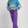 Swetry Oversize | Swetry Eleganckie>Fobya Luźny kolorowy sweter F1820 niebieski