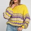 Swetry Oversize | Swetry Eleganckie>Fobya Luźny kolorowy sweter F1820 żółty