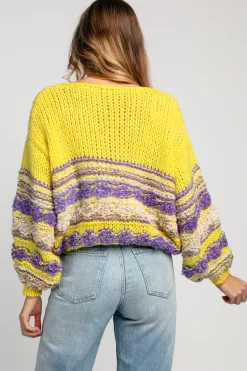 Swetry Oversize | Swetry Eleganckie>Fobya Luźny kolorowy sweter F1820 żółty
