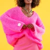 Ciepłe Swetry | Swetry Oversize>Fobya Luźny Sweter z dekoltem F1256 sweetpink