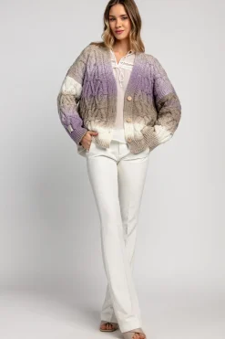 Kardigany Klasyczne | Kardigany Zapinane>Fobya Multikolorowy zapinany kardigan z aranowym splotem F1972 beige