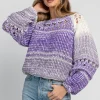 Swetry Ażurowe | Swetry Kolorowe>Fobya Sweter ażurowy o grubszym splocie chunky knit F1976 fiolet