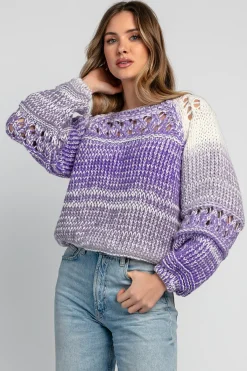 Swetry Ażurowe | Swetry Kolorowe>Fobya Sweter ażurowy o grubszym splocie chunky knit F1976 fiolet
