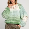 Swetry Ażurowe | Swetry Kolorowe>Fobya Sweter ażurowy o grubszym splocie chunky knit F1976 zielony