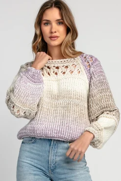 Swetry Ażurowe | Swetry Kolorowe>Fobya Sweter ażurowy o grubszym splocie chunky knit F1976 beżowy