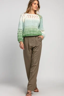 Swetry Ażurowe | Swetry Kolorowe>Fobya Sweter ażurowy o grubszym splocie chunky knit F1976 zielony