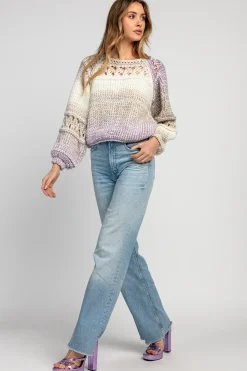 Swetry Ażurowe | Swetry Kolorowe>Fobya Sweter ażurowy o grubszym splocie chunky knit F1976 beżowy