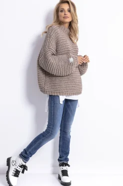 Swetry Na Jesień I Zimę | Ciepłe Swetry>Fobya Sweter CHUNKY KNIT luźny w prążek F790 mocca