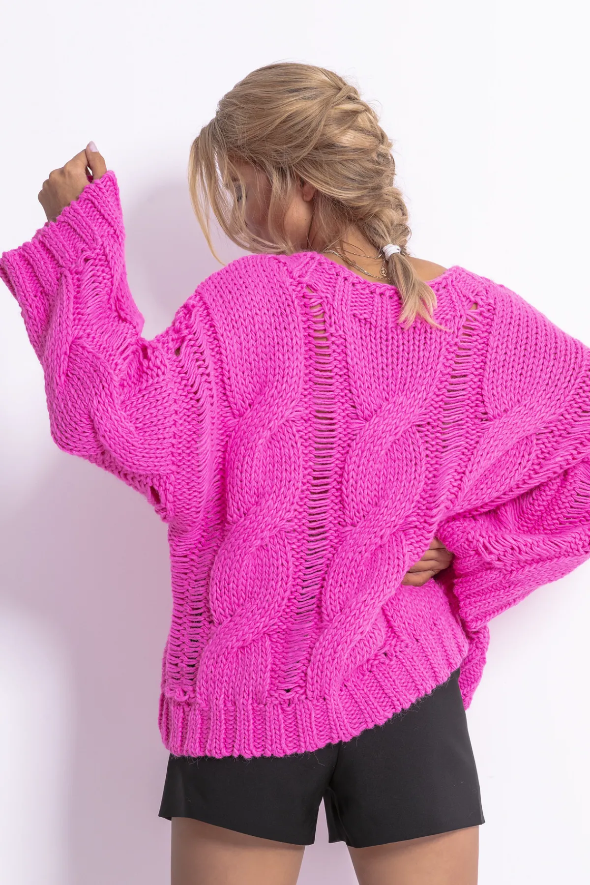 Swetry Na Jesień I Zimę | Ciepłe Swetry>Fobya Sweter oversize CHUNKY KNIT F776 sweetpink