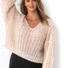 Swetry Oversize | Swetry Eleganckie>Fobya Sweter ovesize z dekoltem w serek F1492 nude