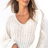 Swetry Oversize | Swetry Eleganckie>Fobya Sweter ovesize z dekoltem w serek F1492 ecru
