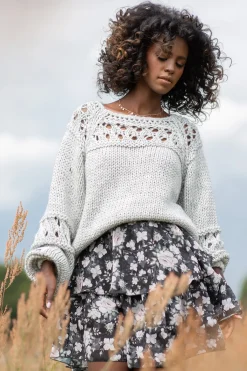 Swetry Na Jesień I Zimę | Ciepłe Swetry>Fobya Sweter z ażurem o grubszym splocie Chunky Knit F1260 szary