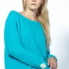 Swetry Na Jesień I Zimę | Swetry Eleganckie>Fobya Sweter z dekoltem łódka F1728 niebieski