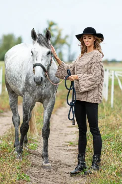 Swetry Na Jesień I Zimę | Ciepłe Swetry>Fobya Sweter z grubymi warkoczami CHUNKY KNIT F780 mocca