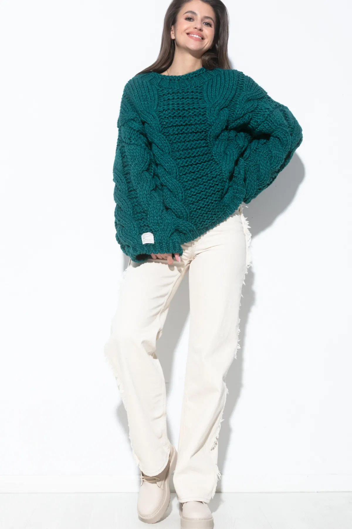 Swetry Na Jesień I Zimę | Ciepłe Swetry>Fobya Sweter z grubymi warkoczami CHUNKY KNIT F780 eden