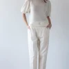 Swetry Eleganckie | Swetry Krótkie>Fobya Sweter z krótkim rękawem z wełny baby alpaka i wełny virgin F1997 ecru