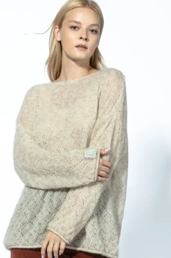 Swetry Na Jesień I Zimę | Swetry Oversize>Fobya Sweter z wełny baby alpaka ażurowy F1731 beżowy